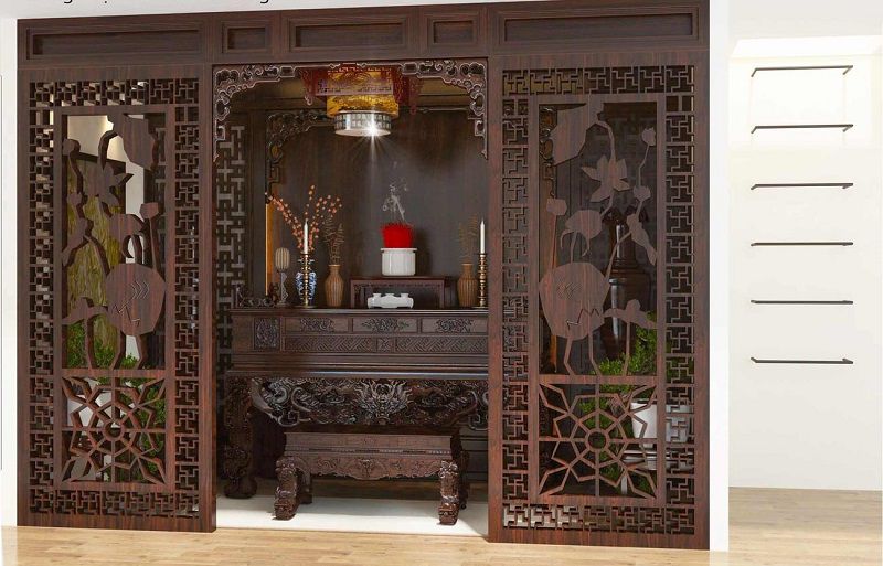 Vách ngăn CNC phòng thờ hoa văn sen đẹp, chuẩn phong thủy tại Hải Phòng